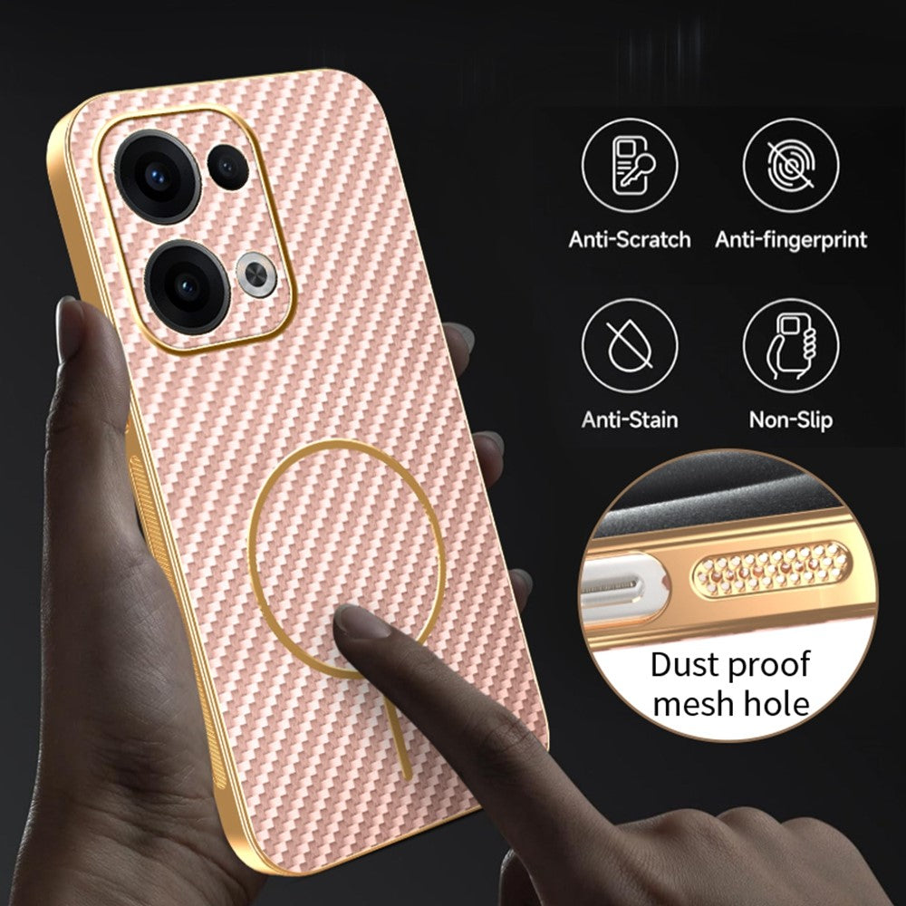 For Oppo Reno13 5G (Global) Phone Case Carbon Fiber Textured Electroplated TPU Back Cover