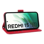 Xiaomi Redmi 15 4G (EU) (171 mm) Läderplånboksfodral med rem Maskrostryck mobilstativ