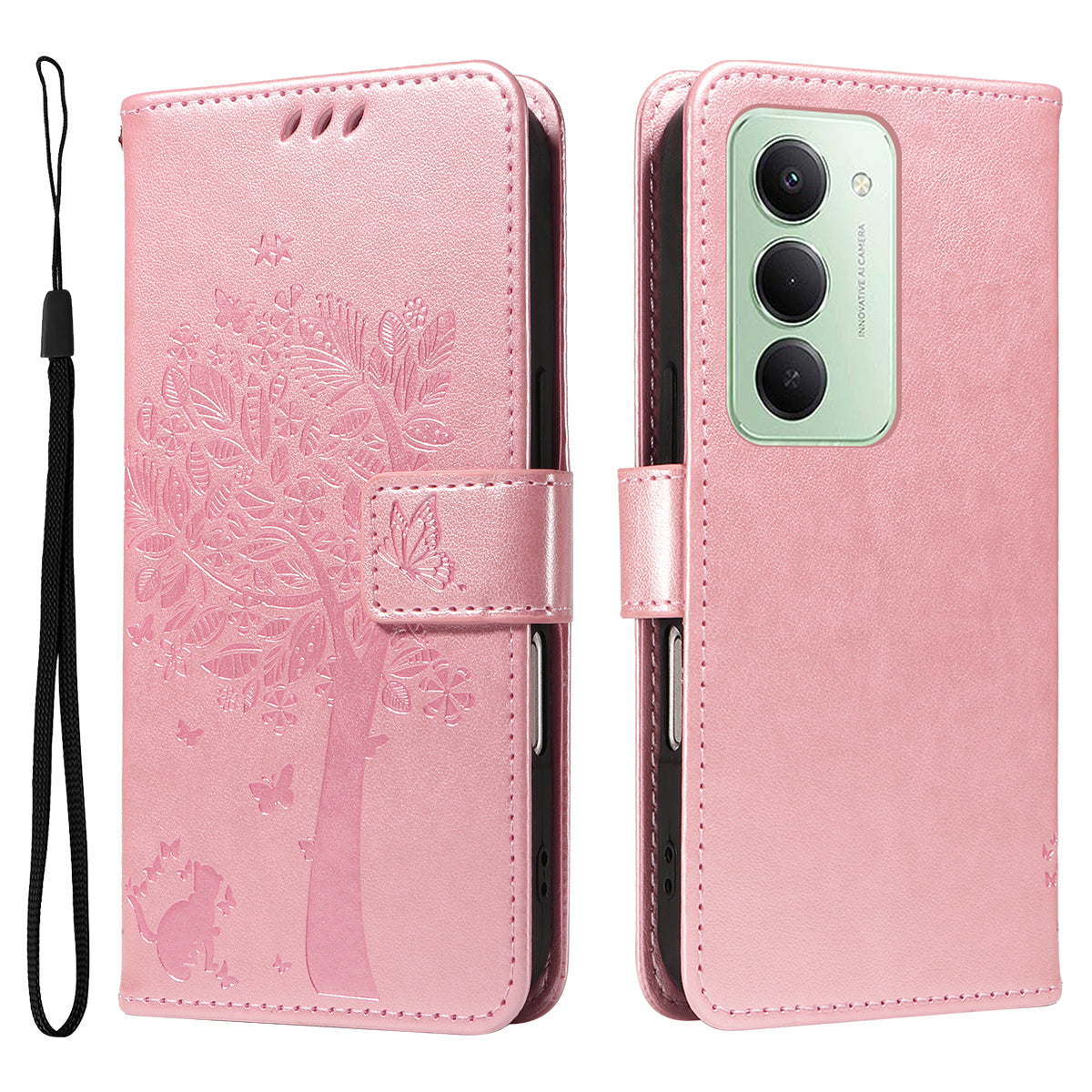 For Xiaomi Redmi 15 4G (EU) (171mm) Phone Case with Stand Cat Tree Pattern Leather Wallet Mobile Cover