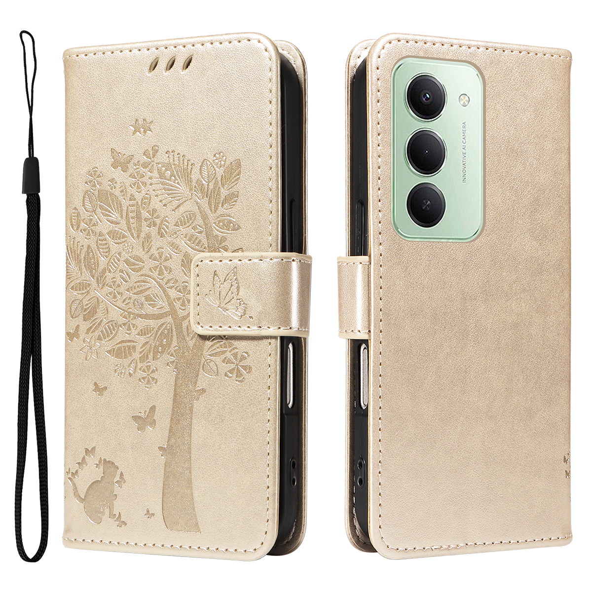 For Xiaomi Redmi 15 4G (EU) (171mm) Phone Case with Stand Cat Tree Pattern Leather Wallet Mobile Cover