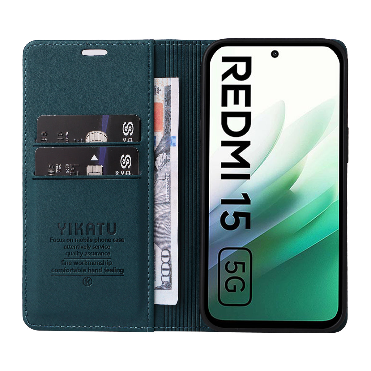 YIKATU För Xiaomi Redmi 15 4G (EU) (171mm) Mobilskal Magnetisk Stängning PU Läder Mobilskal