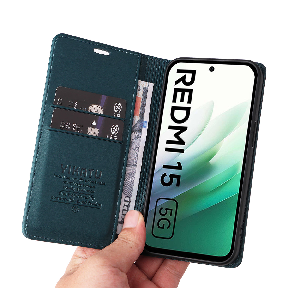 YIKATU För Xiaomi Redmi 15 4G (EU) (171mm) Mobilskal Magnetisk Stängning PU Läder Mobilskal