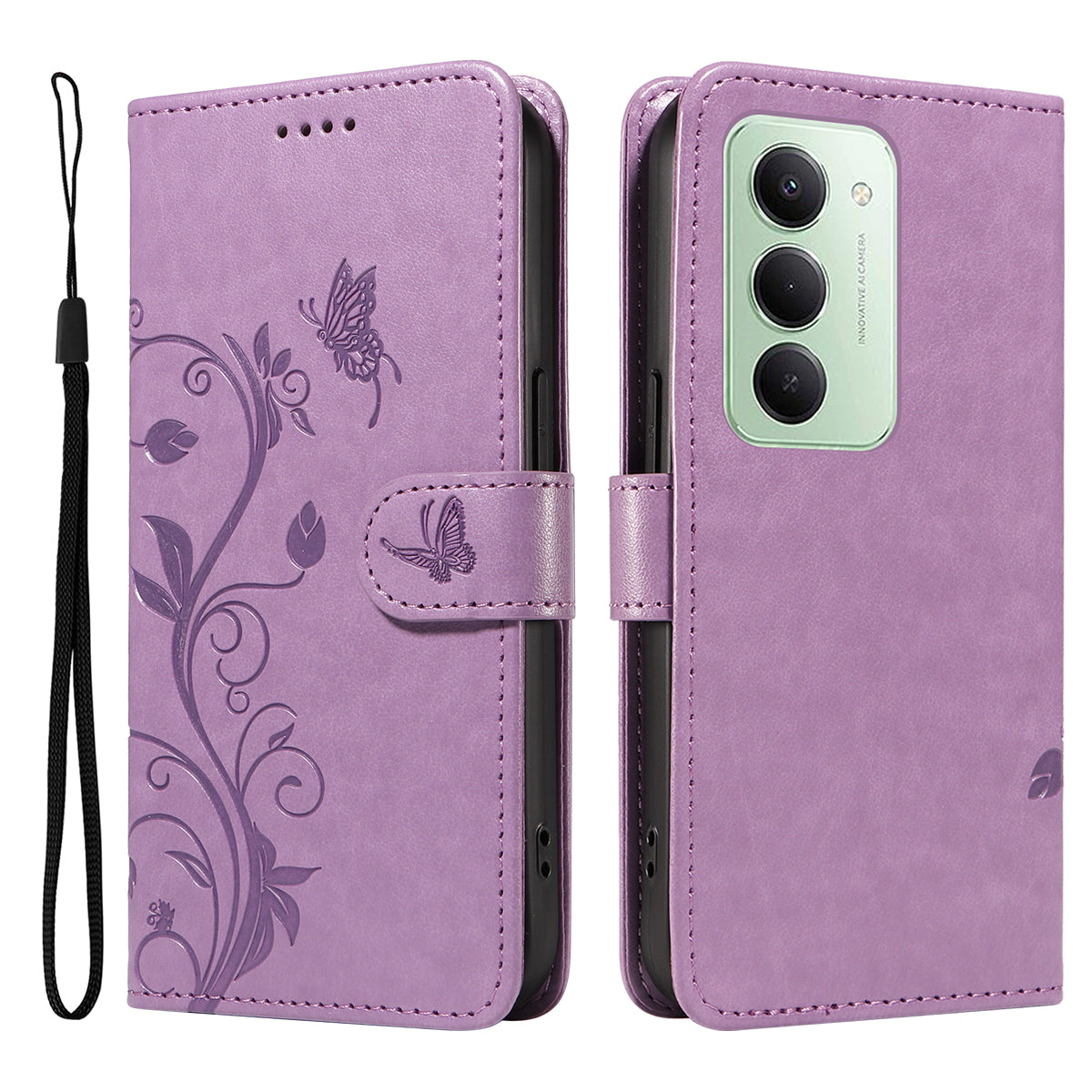 For Xiaomi Redmi 15 4G (EU) (171mm) PU Leather Cases Flower Pattern Wallet Stand Phone Cover with Strap