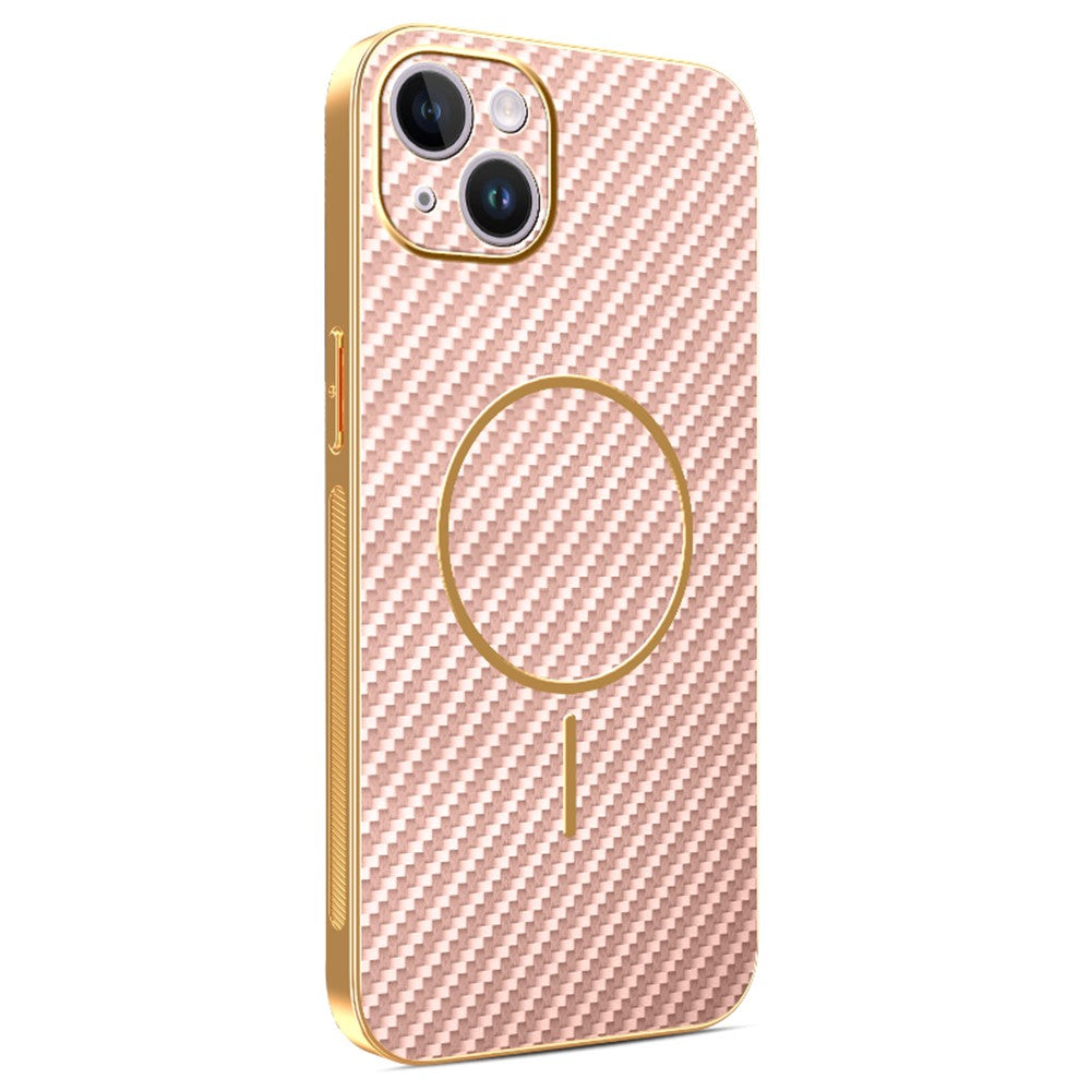 For iPhone 14 Plus Phone Case Carbon Fiber Textured Electroplated TPU Back Cover