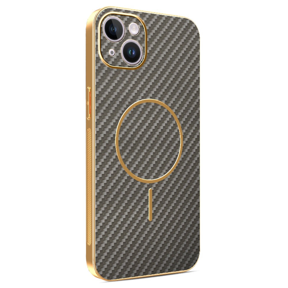 Til iPhone 14 Plus telefoncover kulfibertekstureret galvaniseret TPU-bagcover