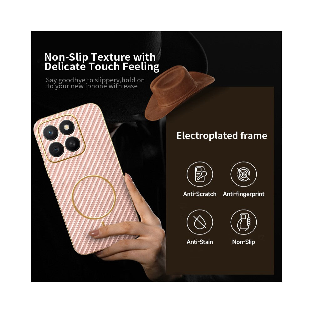 For Honor X8c 4G Phone Case Carbon Fiber Textured Electroplated TPU Back Cover