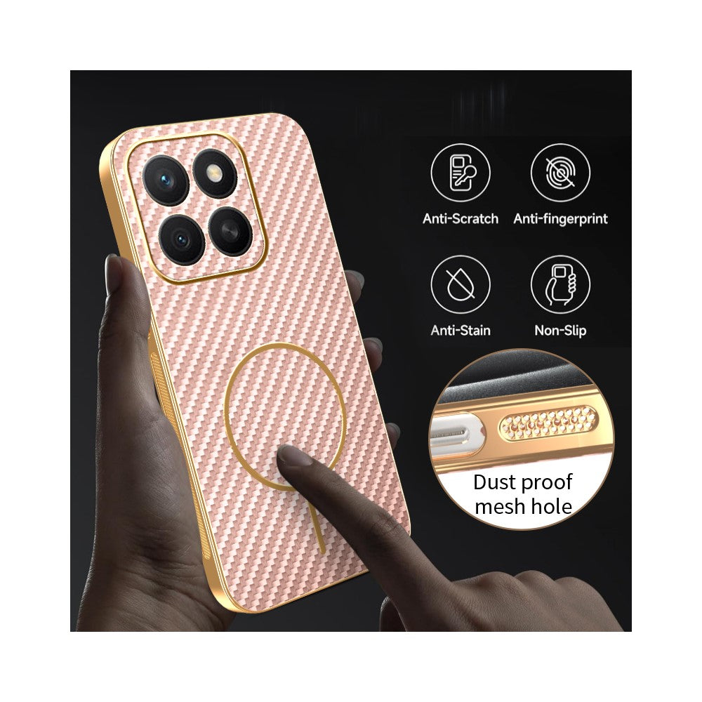 For Honor X8c 4G Phone Case Carbon Fiber Textured Electroplated TPU Back Cover