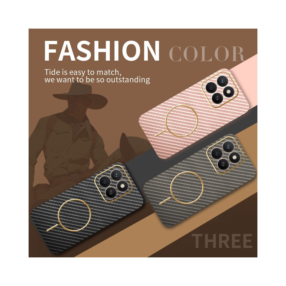 For Honor X8c 4G Phone Case Carbon Fiber Textured Electroplated TPU Back Cover