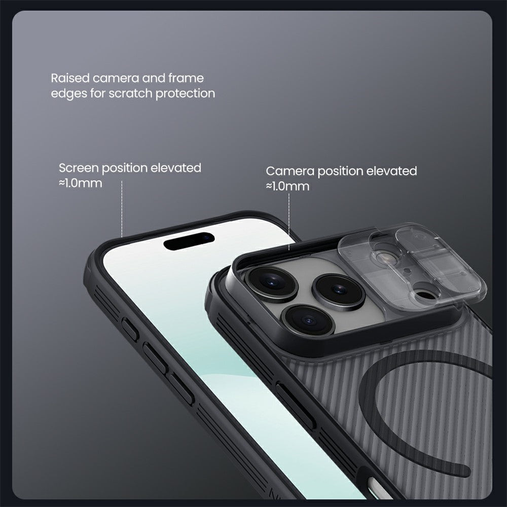 NILLKIN Camshield Pro Magnetic Series For iPhone 18 Pro Max / 17 Pro Max Case TPU + PC Clear Black Phone Cover with Camera Slider