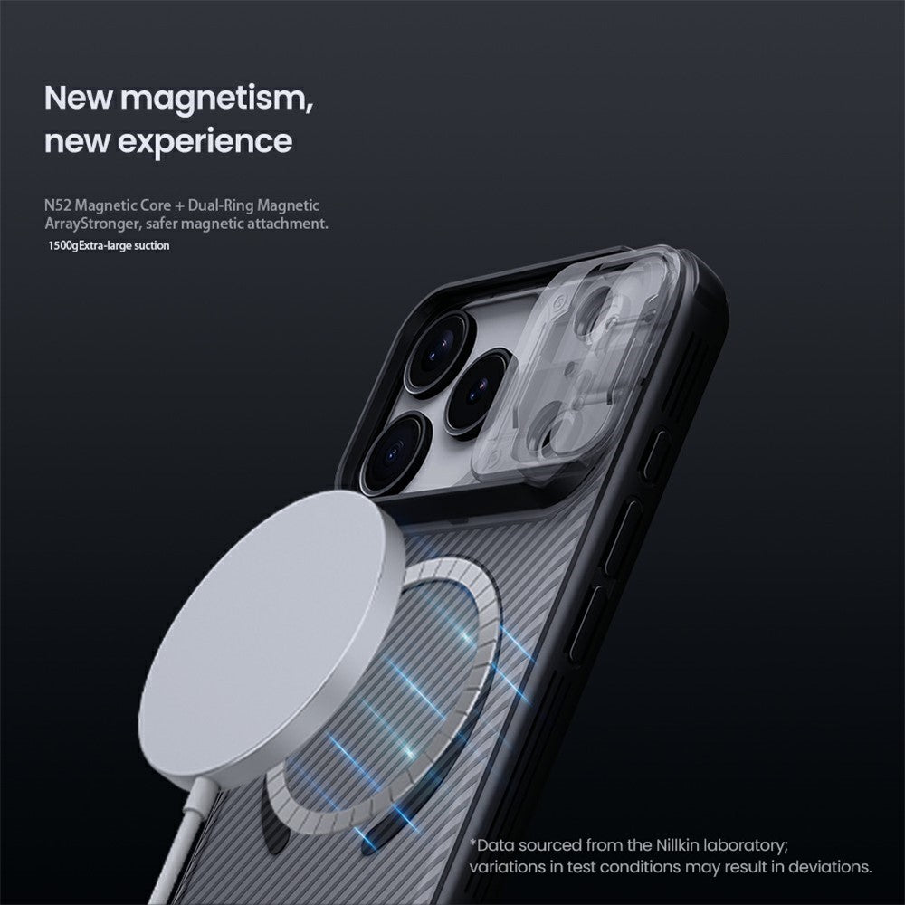 NILLKIN Camshield Pro Magnetic Series For iPhone 18 Pro Max / 17 Pro Max Case TPU + PC Clear Black Phone Cover with Camera Slider