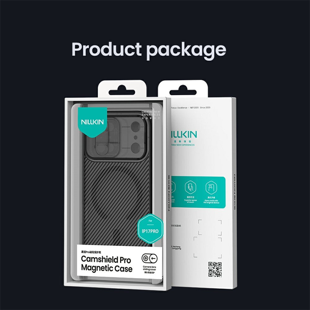 NILLKIN Camshield Pro Magnetic Series For iPhone 18 Pro Max / 17 Pro Max Case TPU + PC Clear Black Phone Cover with Camera Slider