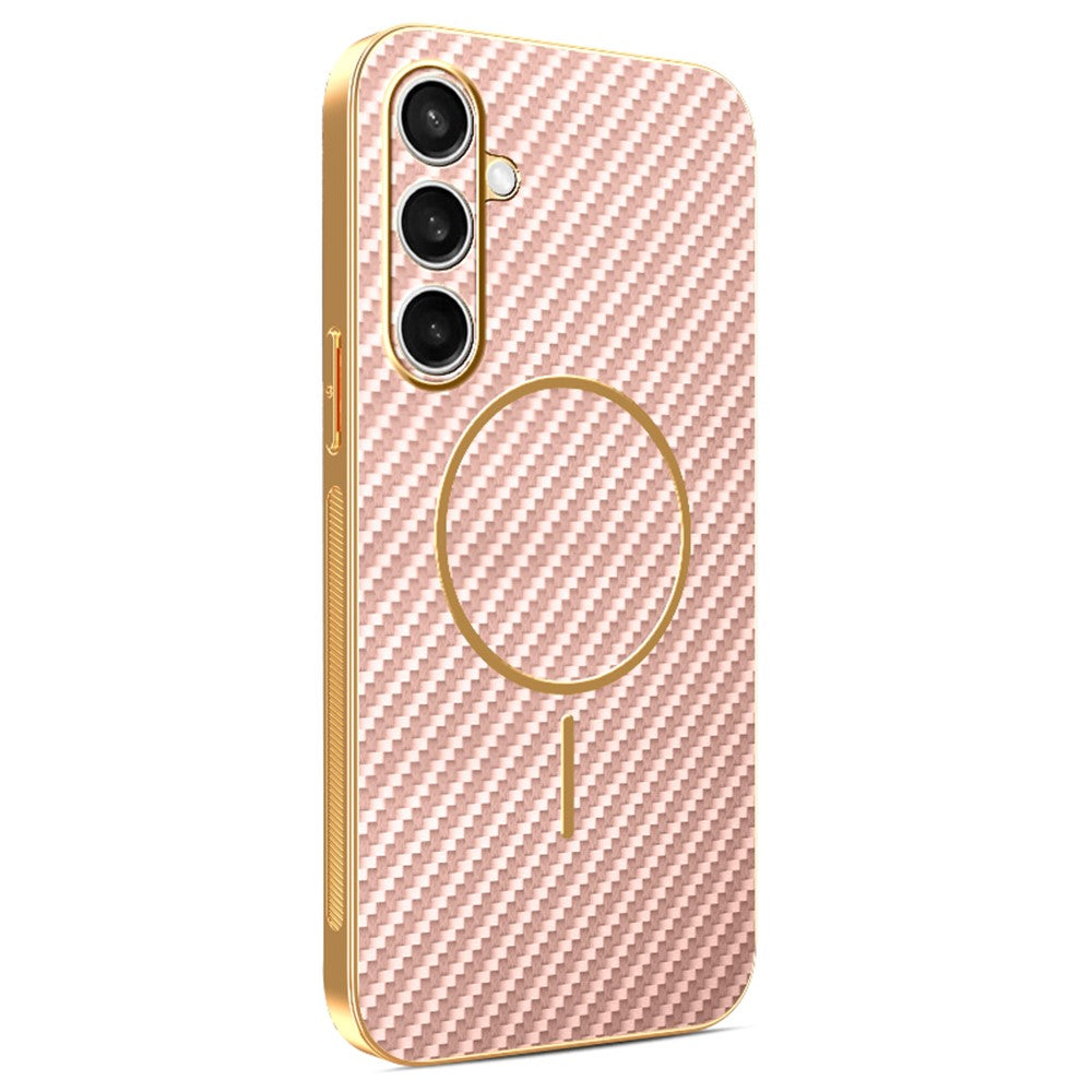 For Samsung Galaxy S25 FE Phone Case Carbon Fiber Textured Electroplated TPU Back Cover