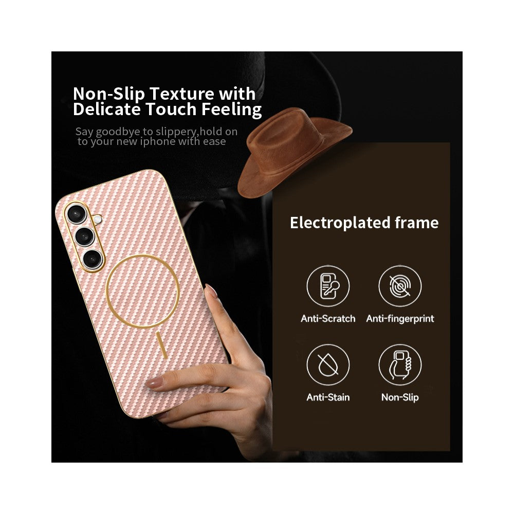 For Samsung Galaxy S25 FE Phone Case Carbon Fiber Textured Electroplated TPU Back Cover