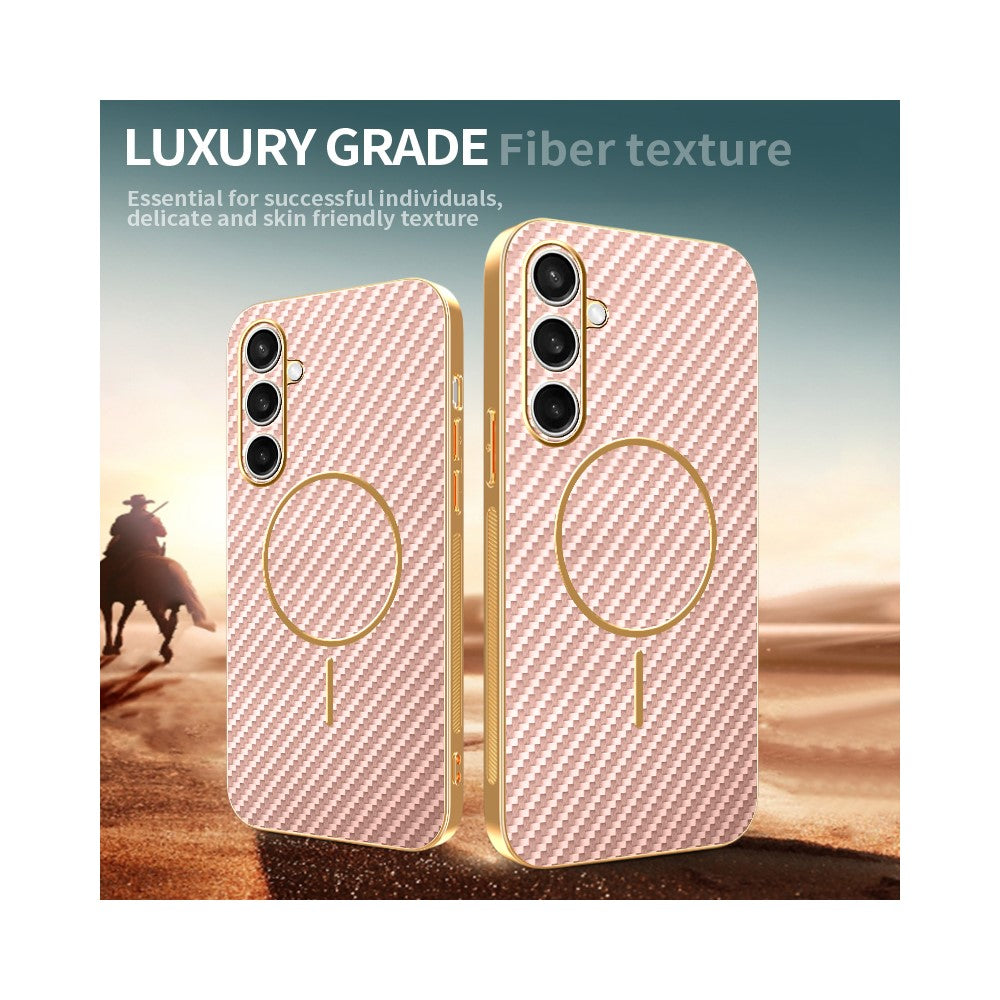 For Samsung Galaxy S25 FE Phone Case Carbon Fiber Textured Electroplated TPU Back Cover