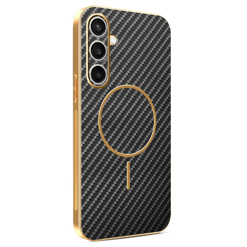 For Samsung Galaxy S25 FE Phone Case Carbon Fiber Textured Electroplated TPU Back Cover