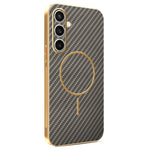 For Samsung Galaxy S25 FE Phone Case Carbon Fiber Textured Electroplated TPU Back Cover