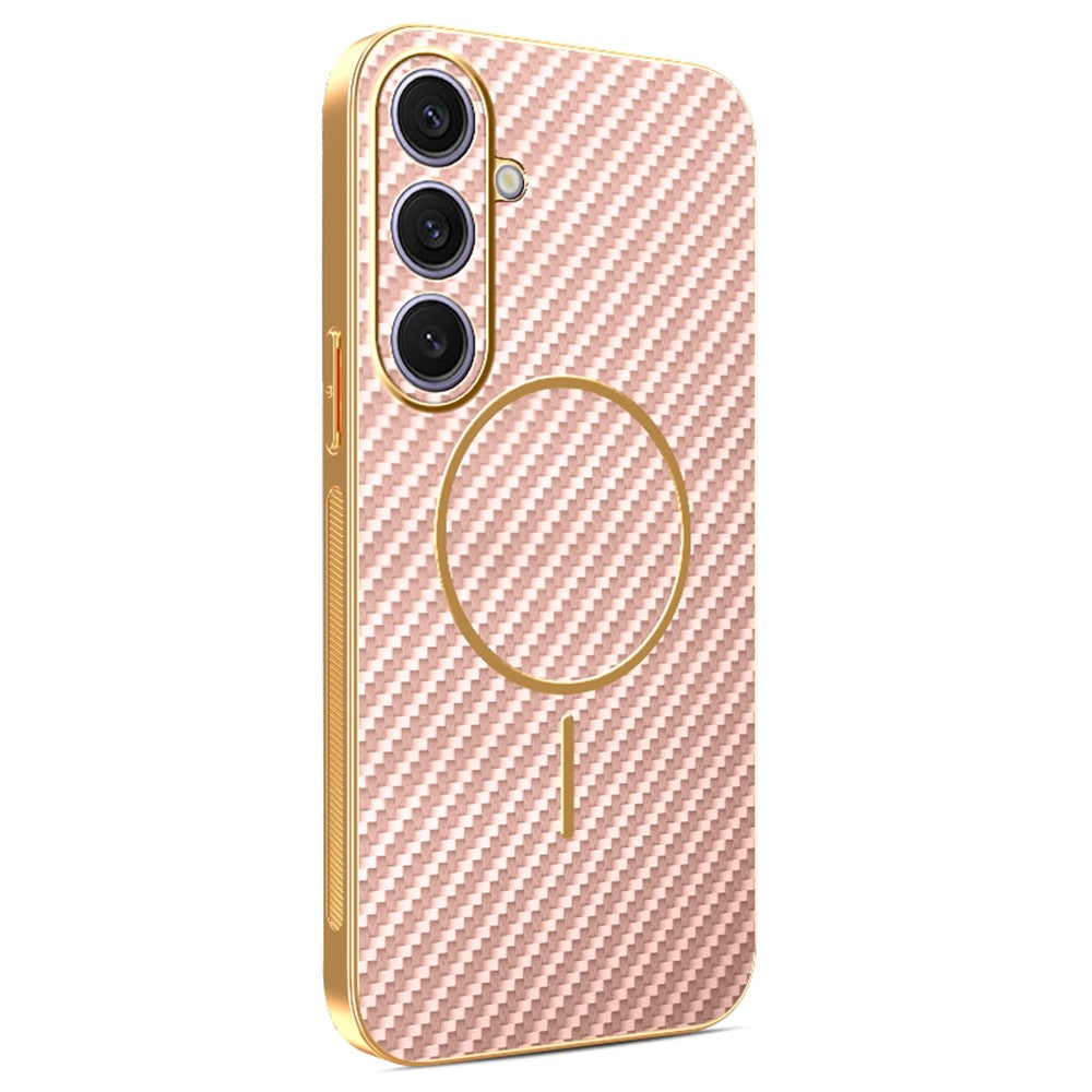 For Samsung Galaxy S24+ Phone Case Carbon Fiber Textured Electroplated TPU Back Cover