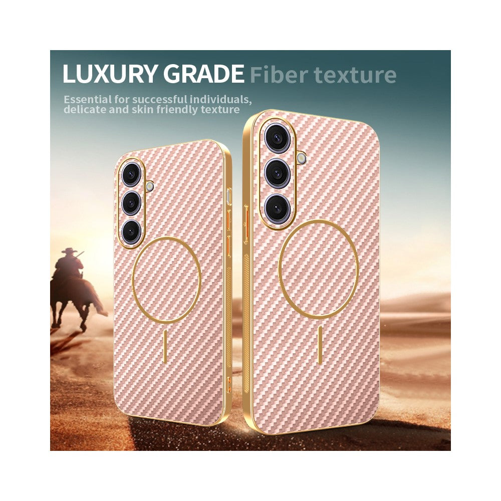 For Samsung Galaxy S24+ Phone Case Carbon Fiber Textured Electroplated TPU Back Cover