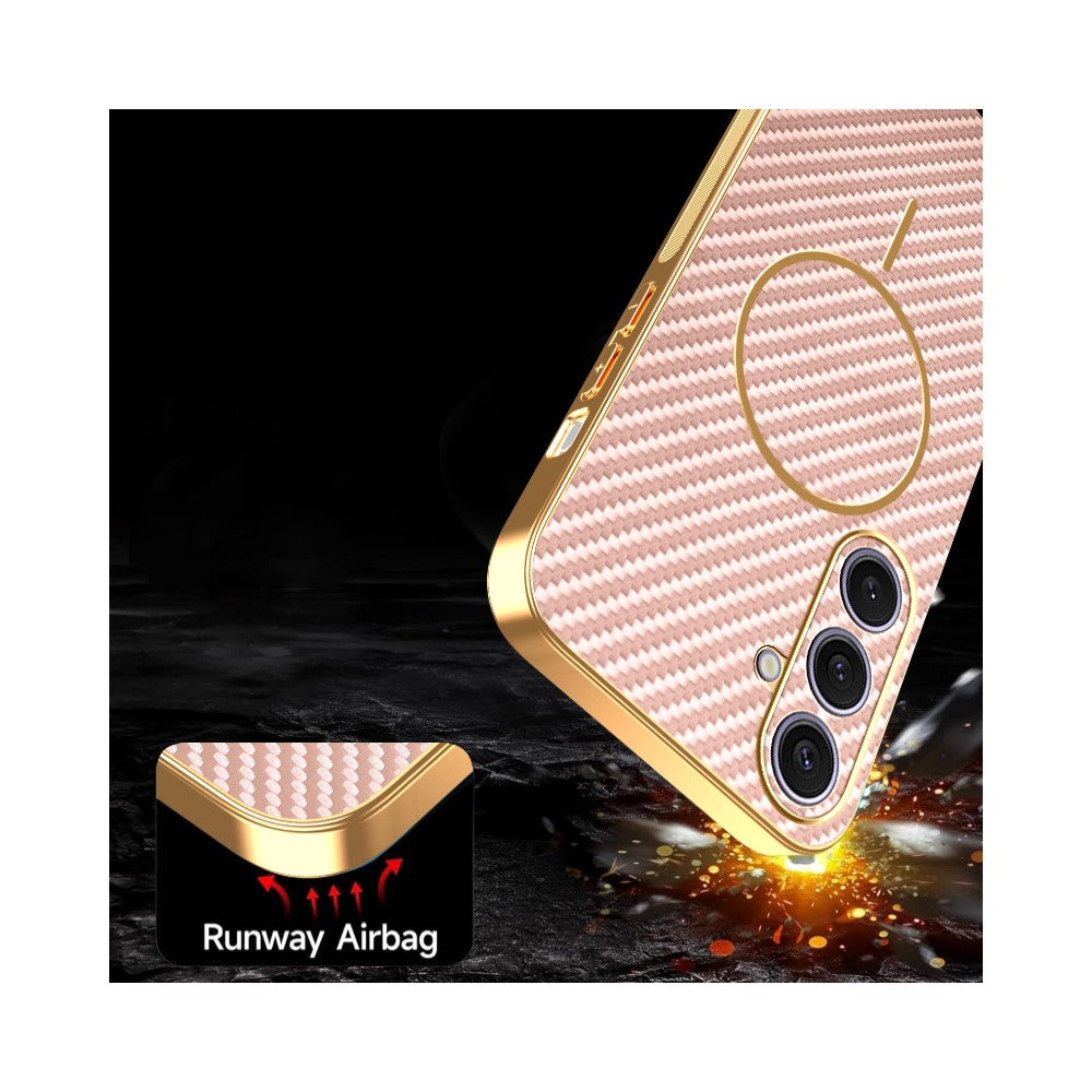 For Samsung Galaxy S24+ Phone Case Carbon Fiber Textured Electroplated TPU Back Cover