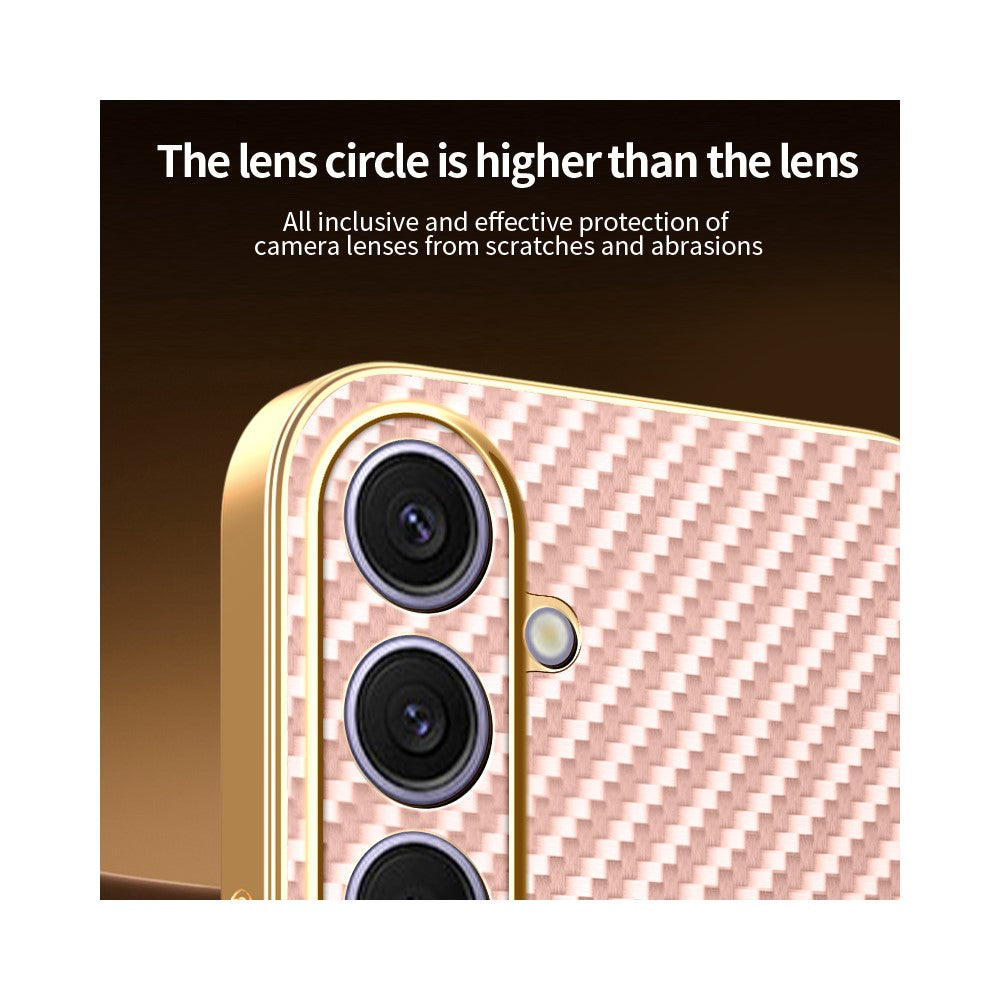 For Samsung Galaxy S24+ Phone Case Carbon Fiber Textured Electroplated TPU Back Cover