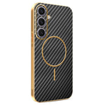 For Samsung Galaxy S24+ Phone Case Carbon Fiber Textured Electroplated TPU Back Cover