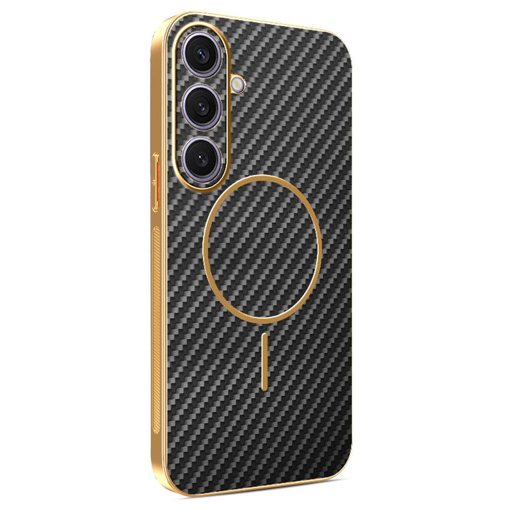 For Samsung Galaxy S24+ Phone Case Carbon Fiber Textured Electroplated TPU Back Cover