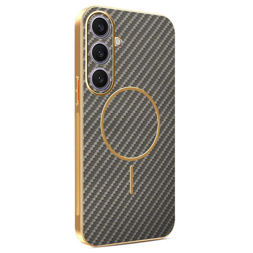 For Samsung Galaxy S24+ Phone Case Carbon Fiber Textured Electroplated TPU Back Cover