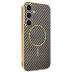 For Samsung Galaxy S24+ Phone Case Carbon Fiber Textured Electroplated TPU Back Cover