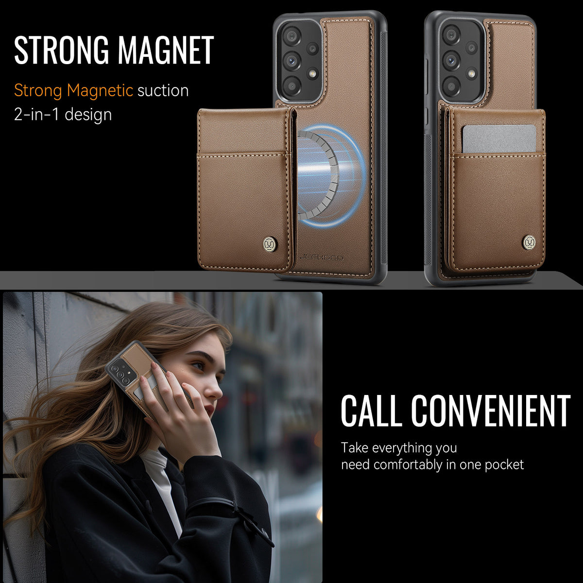 JEEHOOD För Samsung Galaxy A33 5G Läder Baksida Magnetiskt Skal J06 mobilskal med Korthållare RFID-blockering