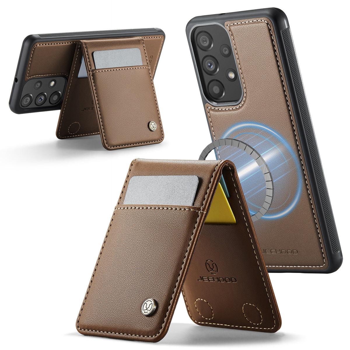 JEEHOOD För Samsung Galaxy A33 5G Läder Baksida Magnetiskt Skal J06 mobilskal med Korthållare RFID-blockering