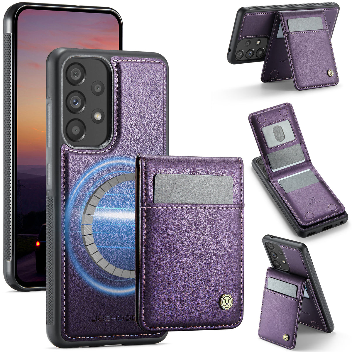 JEEHOOD For Samsung Galaxy A52 5G / Galaxy A52s 5G / Galaxy A52 4G Leather Back Cover Magnetic Case  J06 Phone Case with Card Bag RFID Blocking