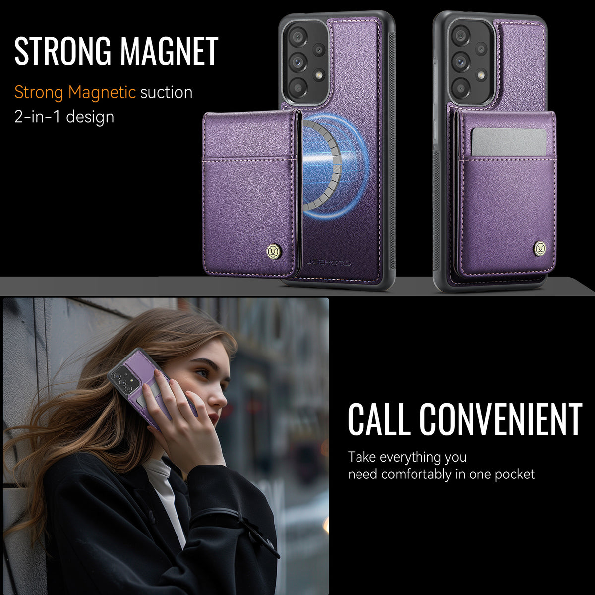 JEEHOOD For Samsung Galaxy A52 5G / Galaxy A52s 5G / Galaxy A52 4G Leather Back Cover Magnetic Case  J06 Phone Case with Card Bag RFID Blocking