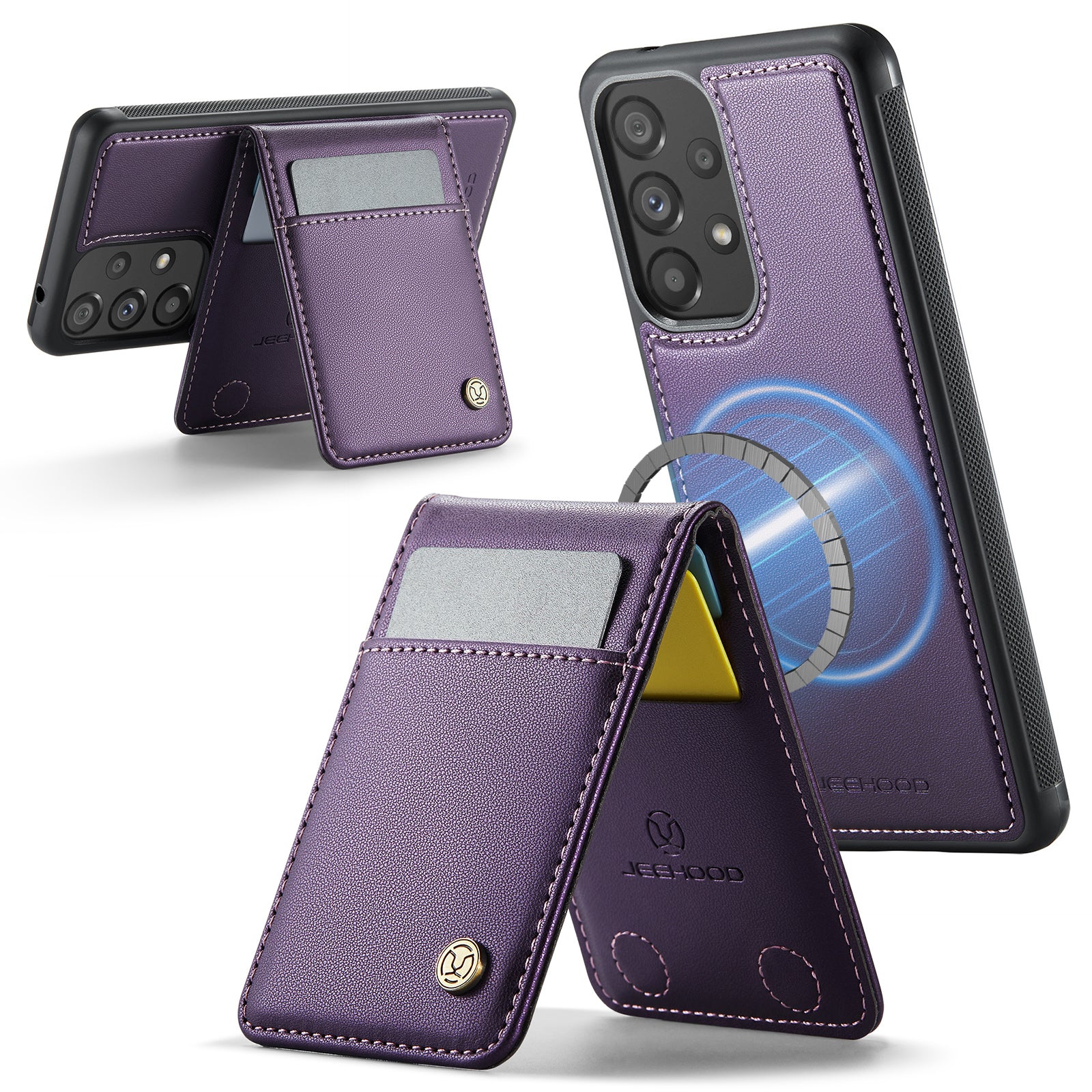 JEEHOOD För Samsung Galaxy A52 5G / Galaxy A52s 5G / Galaxy A52 4G Läderfodral Magnetiskt Skal J06 mobilskal med Korthållare RFID-blockering