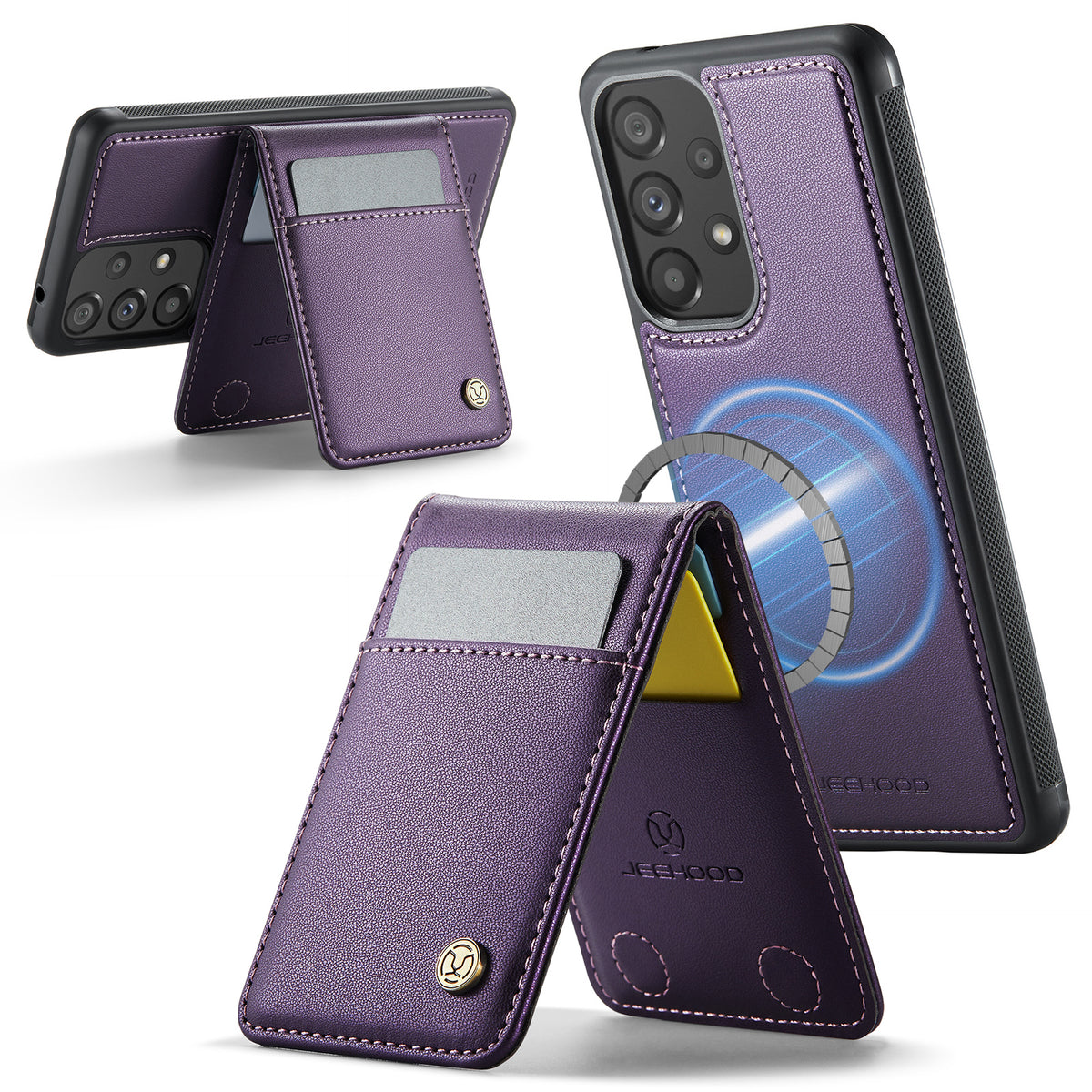 JEEHOOD For Samsung Galaxy A52 5G / Galaxy A52s 5G / Galaxy A52 4G Leather Back Cover Magnetic Case  J06 Phone Case with Card Bag RFID Blocking