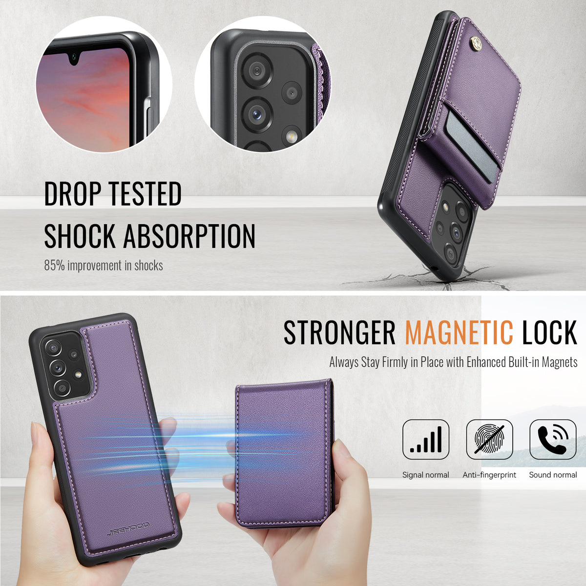 JEEHOOD For Samsung Galaxy A52 5G / Galaxy A52s 5G / Galaxy A52 4G Leather Back Cover Magnetic Case  J06 Phone Case with Card Bag RFID Blocking