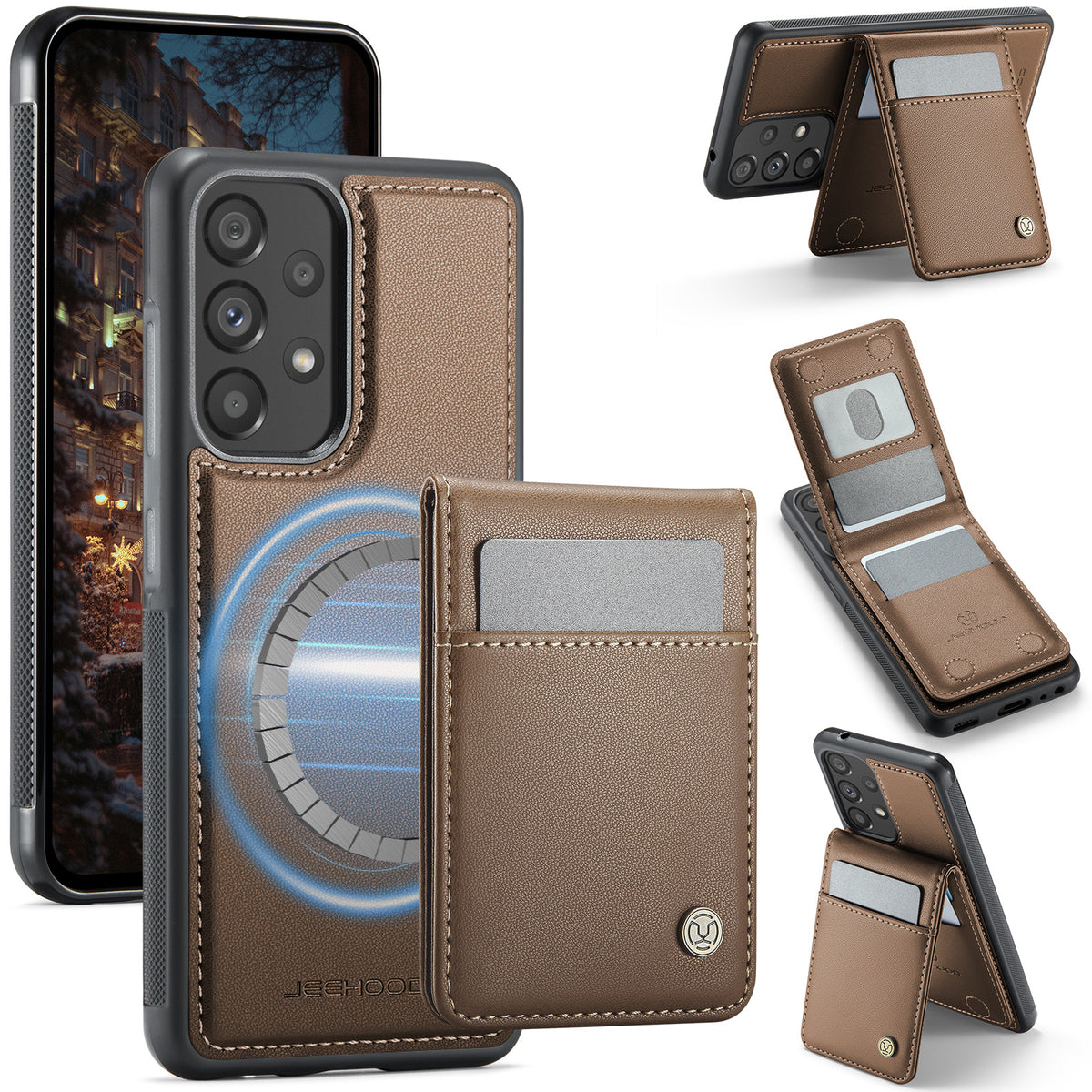 JEEHOOD For Samsung Galaxy A52 5G / Galaxy A52s 5G / Galaxy A52 4G Leather Back Cover Magnetic Case  J06 Phone Case with Card Bag RFID Blocking