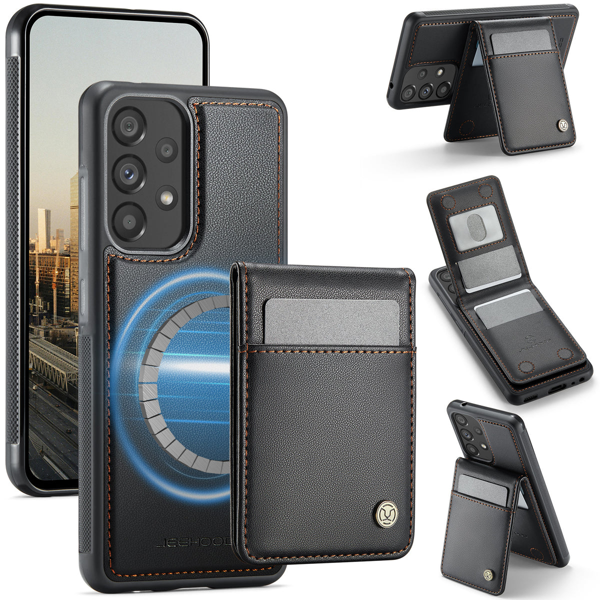 JEEHOOD For Samsung Galaxy A52 5G / Galaxy A52s 5G / Galaxy A52 4G Leather Back Cover Magnetic Case  J06 Phone Case with Card Bag RFID Blocking