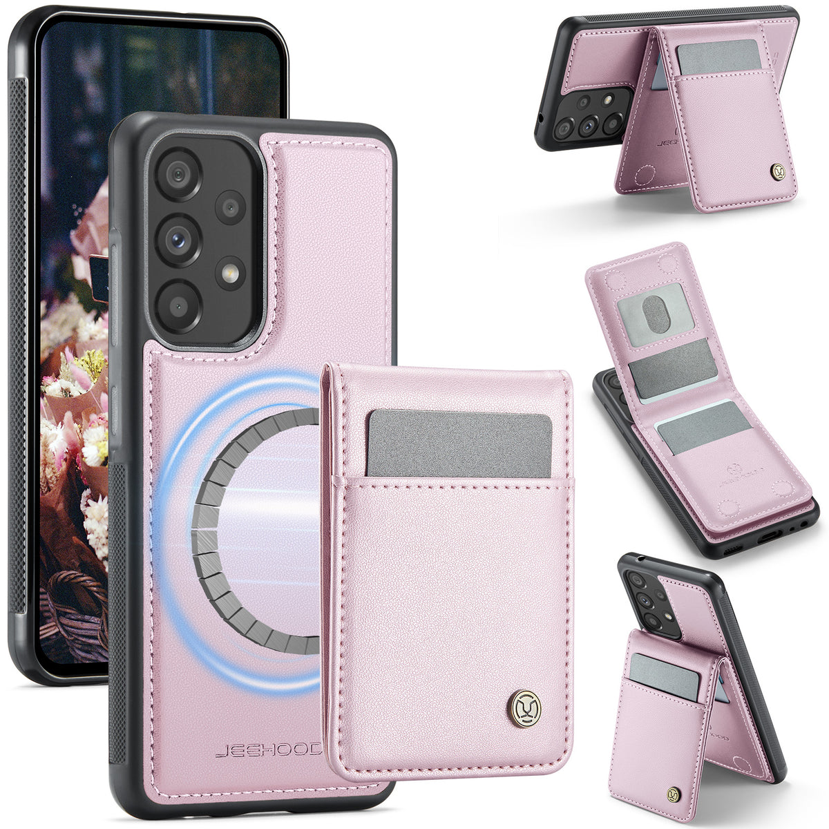 JEEHOOD For Samsung Galaxy A52 5G / Galaxy A52s 5G / Galaxy A52 4G Leather Back Cover Magnetic Case  J06 Phone Case with Card Bag RFID Blocking