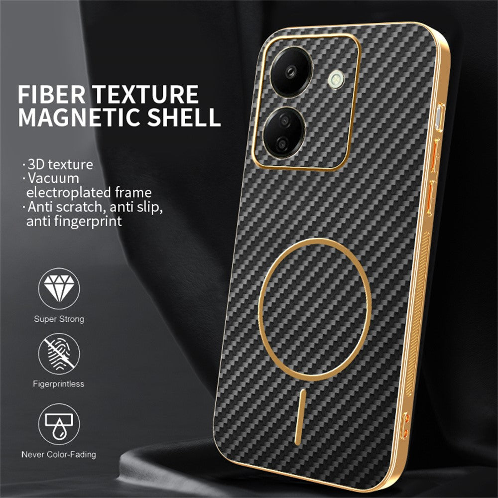 For Xiaomi Redmi 13C 4G / Poco C65 4G Phone Case Carbon Fiber Textured Electroplated TPU Back Cover