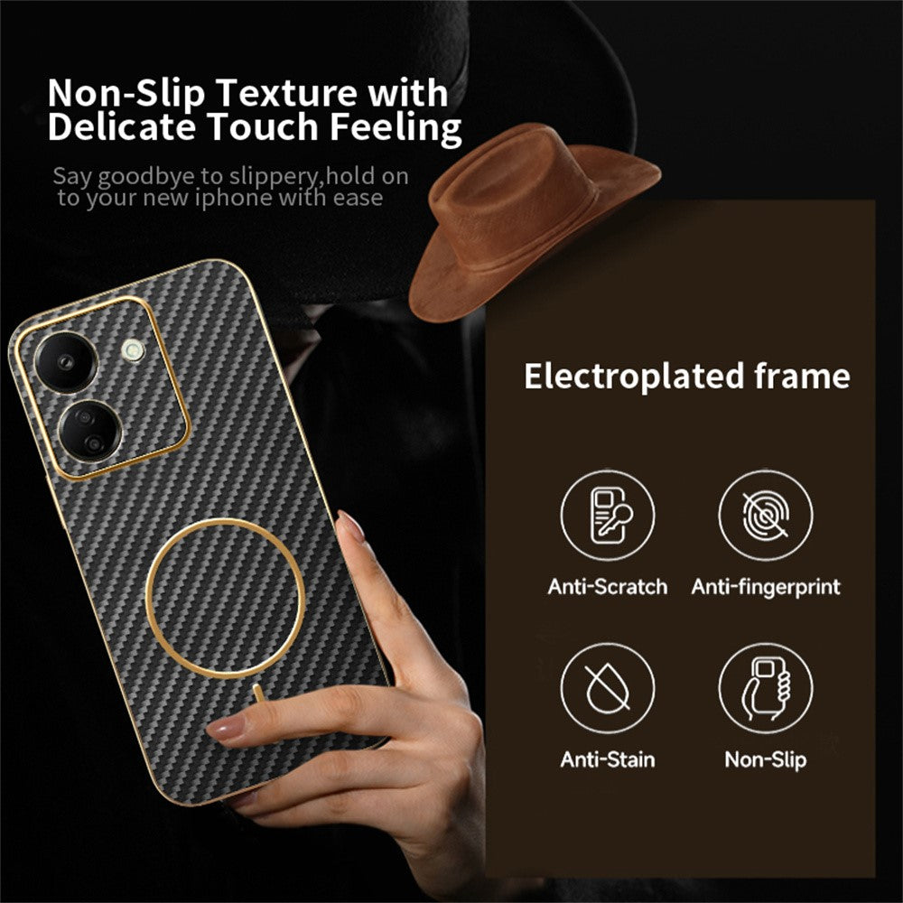For Xiaomi Redmi 13C 4G / Poco C65 4G Phone Case Carbon Fiber Textured Electroplated TPU Back Cover