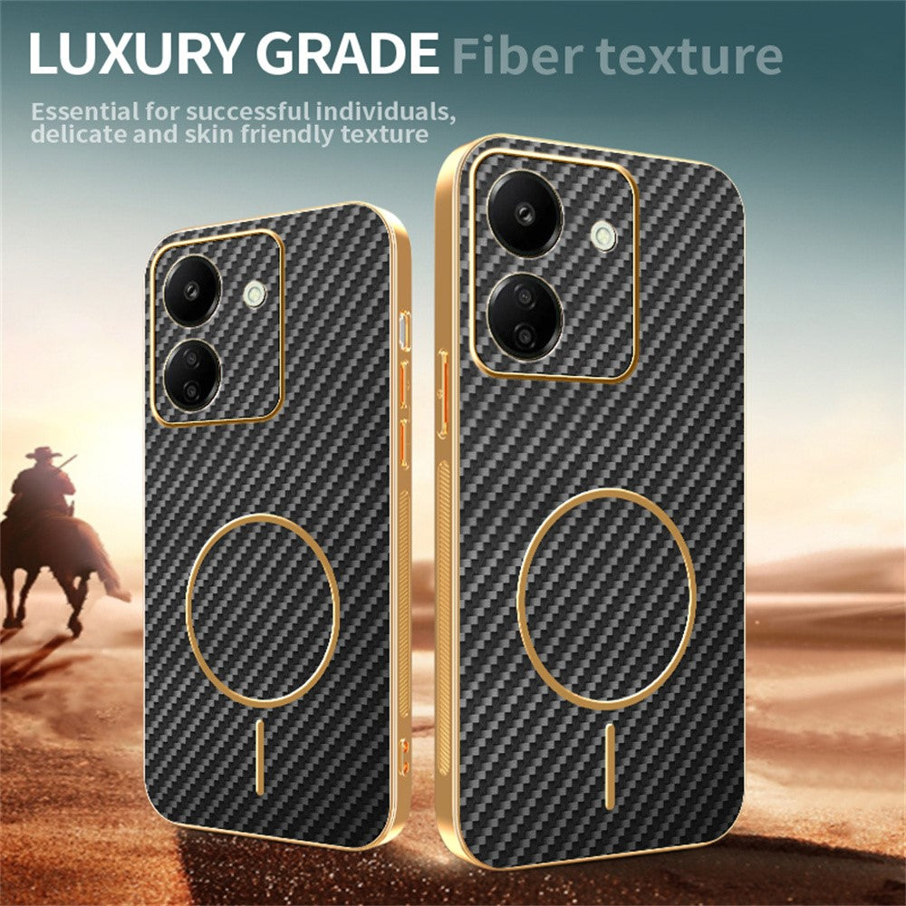 For Xiaomi Redmi 13C 4G / Poco C65 4G Phone Case Carbon Fiber Textured Electroplated TPU Back Cover
