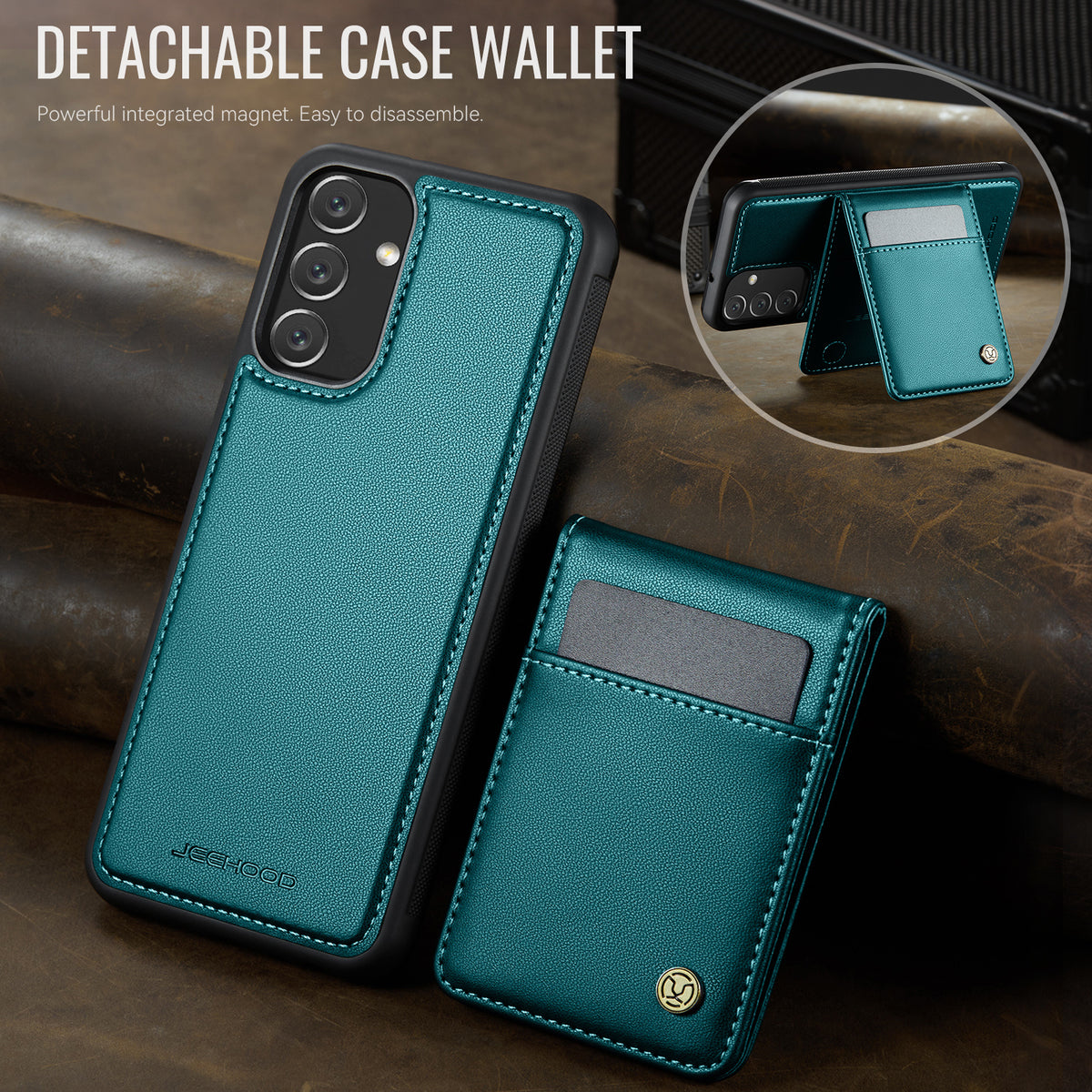 JEEHOOD For Samsung Galaxy A14 4G / Galaxy M44 5G / Galaxy A14 5G Leather Back Cover Magnetic Case  J06 Phone Case with Card Bag RFID Blocking