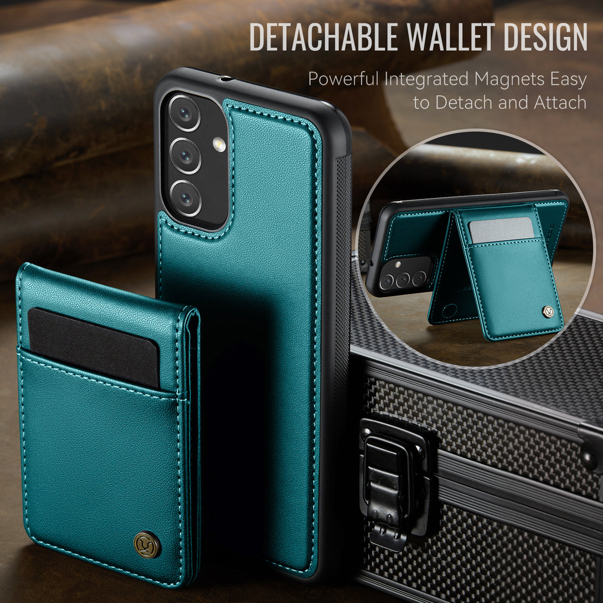 JEEHOOD For Samsung Galaxy A14 4G / Galaxy M44 5G / Galaxy A14 5G Leather Back Cover Magnetic Case  J06 Phone Case with Card Bag RFID Blocking