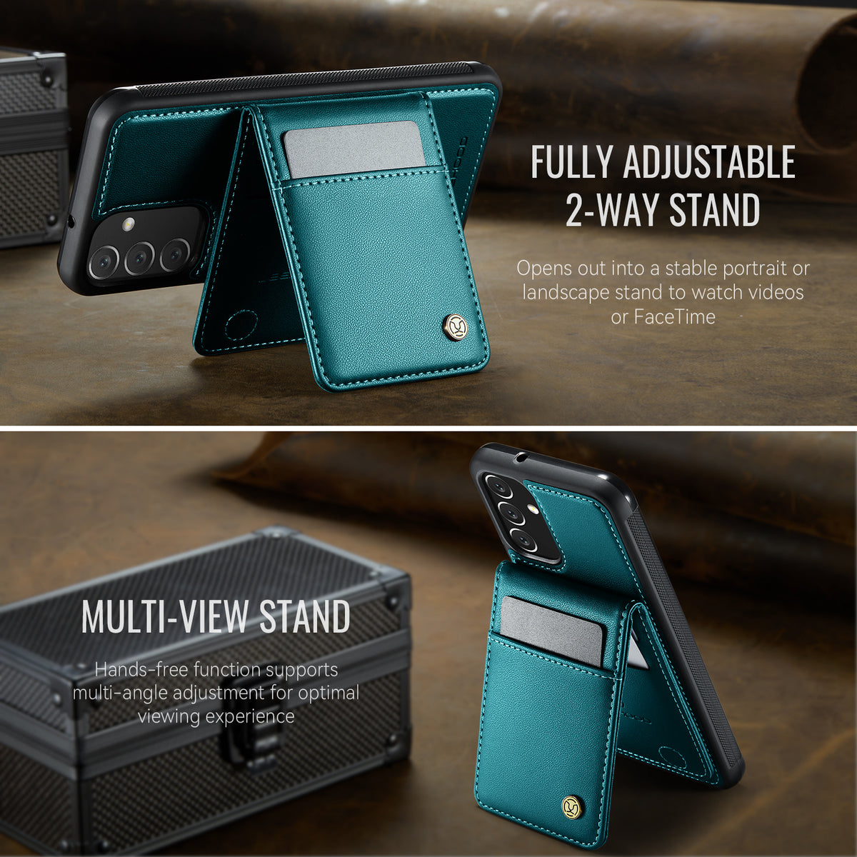 JEEHOOD For Samsung Galaxy A14 4G / Galaxy M44 5G / Galaxy A14 5G Leather Back Cover Magnetic Case  J06 Phone Case with Card Bag RFID Blocking