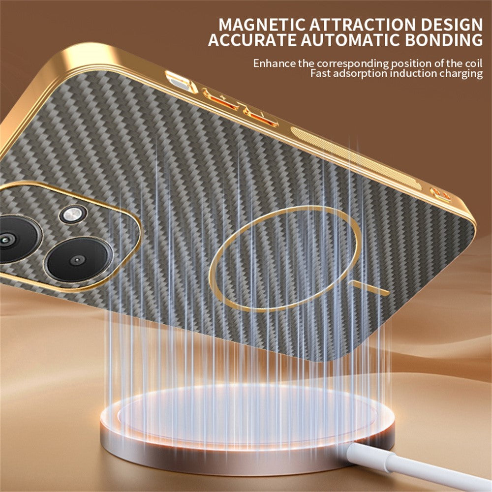 Telefoncover til Xiaomi Redmi 13C 5G / 13R 5G / Poco M6 5G med kulfibertekstur, galvaniseret TPU-bagside