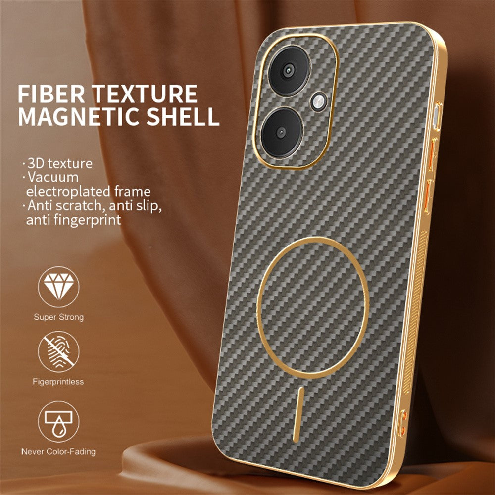 Telefoncover til Xiaomi Redmi 13C 5G / 13R 5G / Poco M6 5G med kulfibertekstur, galvaniseret TPU-bagside
