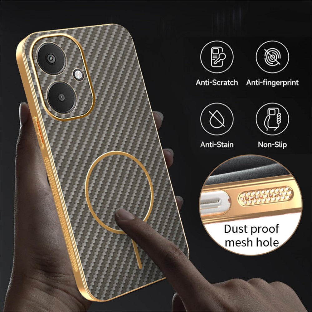 Telefoncover til Xiaomi Redmi 13C 5G / 13R 5G / Poco M6 5G med kulfibertekstur, galvaniseret TPU-bagside