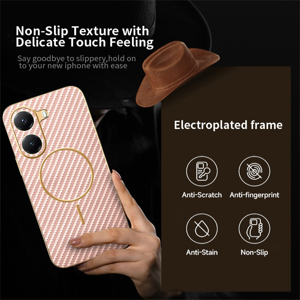For Xiaomi Poco X7 Pro 5G / Redmi Turbo 4 5G Phone Case Carbon Fiber Textured Electroplated TPU Back Cover