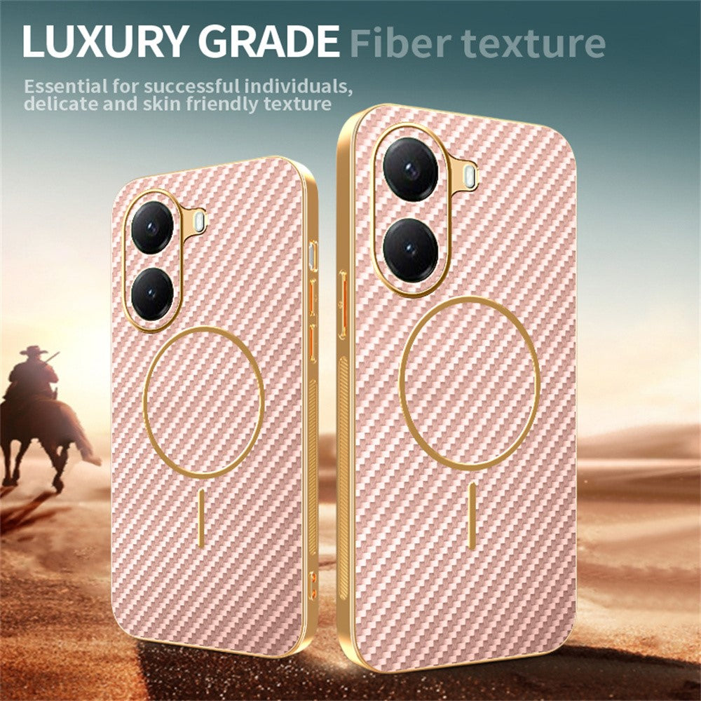 For Xiaomi Poco X7 Pro 5G / Redmi Turbo 4 5G Phone Case Carbon Fiber Textured Electroplated TPU Back Cover