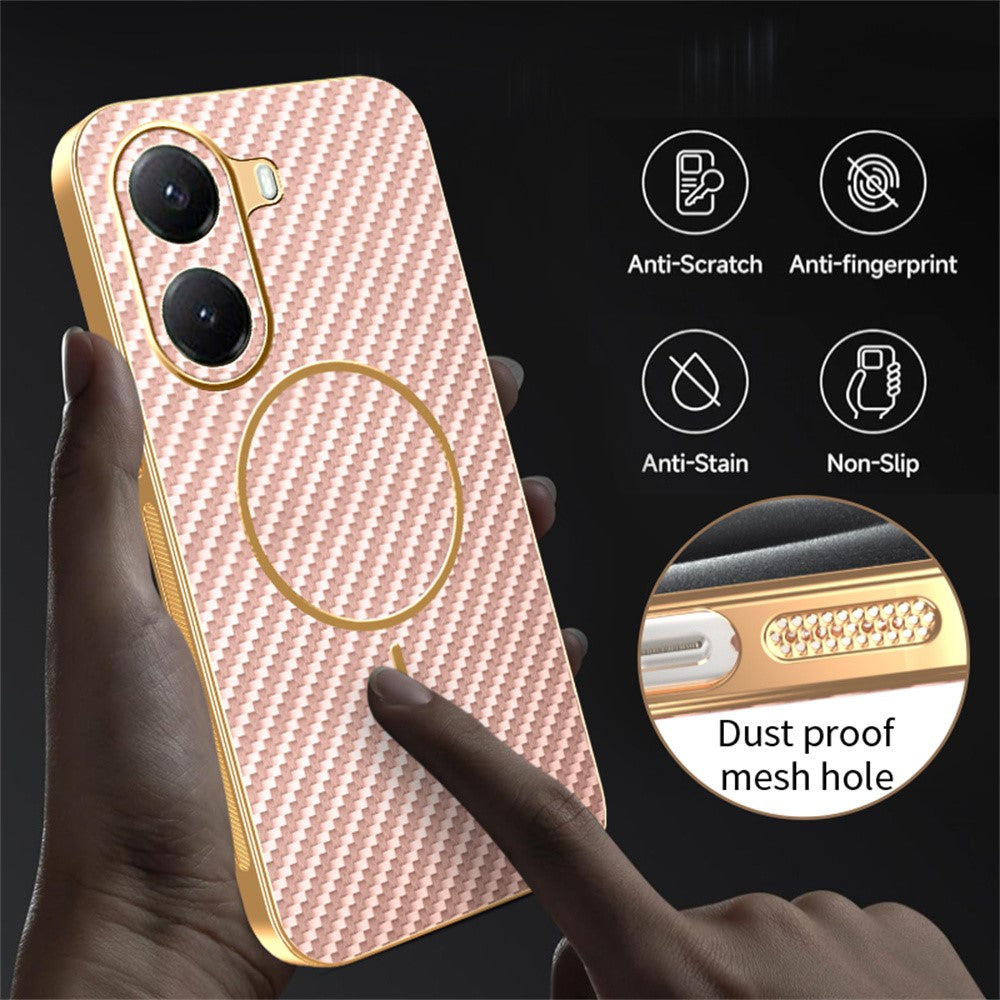 For Xiaomi Poco X7 Pro 5G / Redmi Turbo 4 5G Phone Case Carbon Fiber Textured Electroplated TPU Back Cover